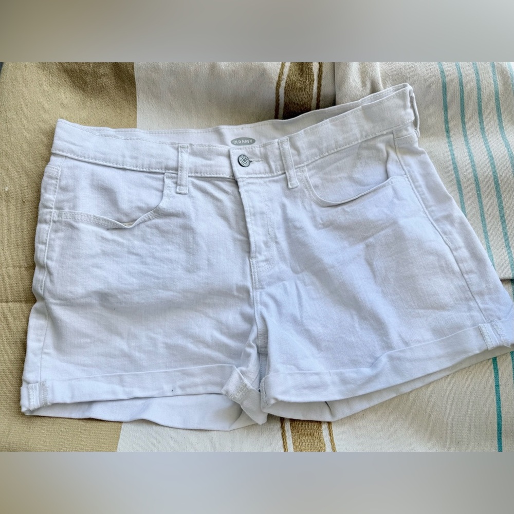 Old Navy White Jean Shorts Distressed Mid-Thigh
